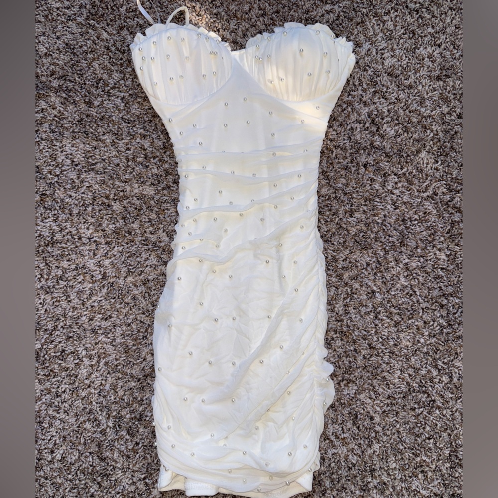 Windsor Strapless White Dress with Silver Accents